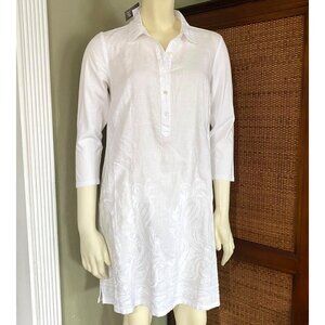 NWT size XSP XS petite J. Jill white linen tunic embroidered collar 3/4 sleeve n